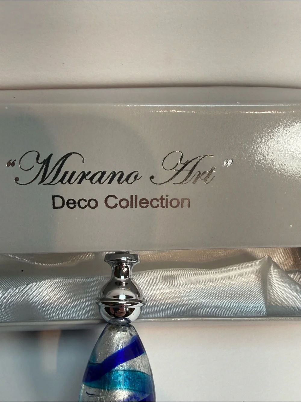 Murano Art Deco Collection Hand Held Bottle Opener Blue Silver With Box